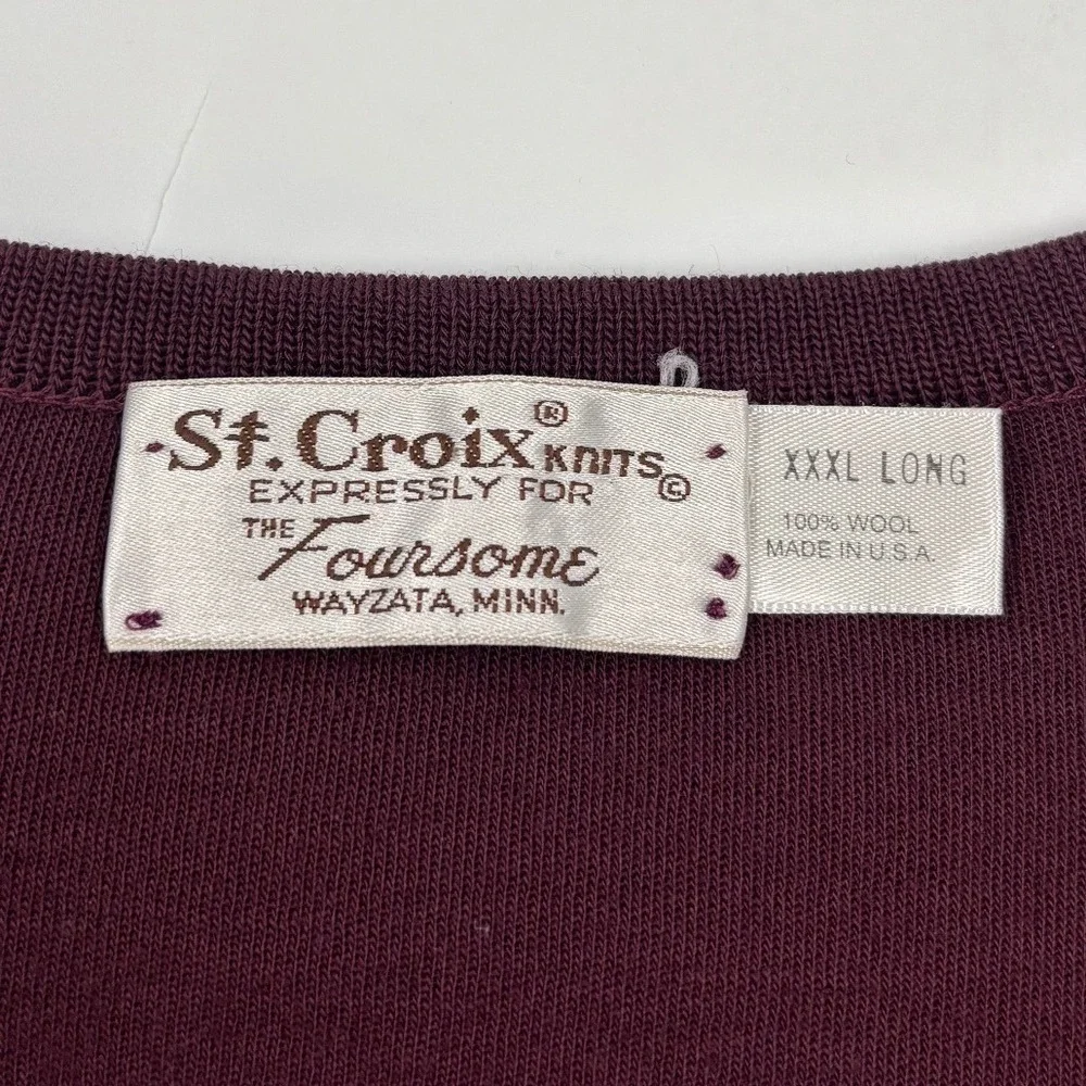 St. Croix Knits Men's XXXL Long Maroon Burgundy‎ Wool V-Neck Pullover Sweater